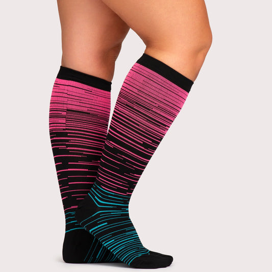 Wide Fit Striped Compression Socks for Leg Pain Relief