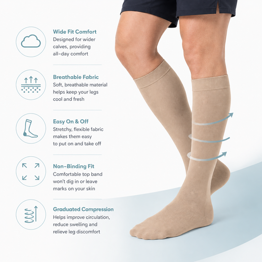 Men's Wide Fit Compression Socks for Leg Pain & Swelling