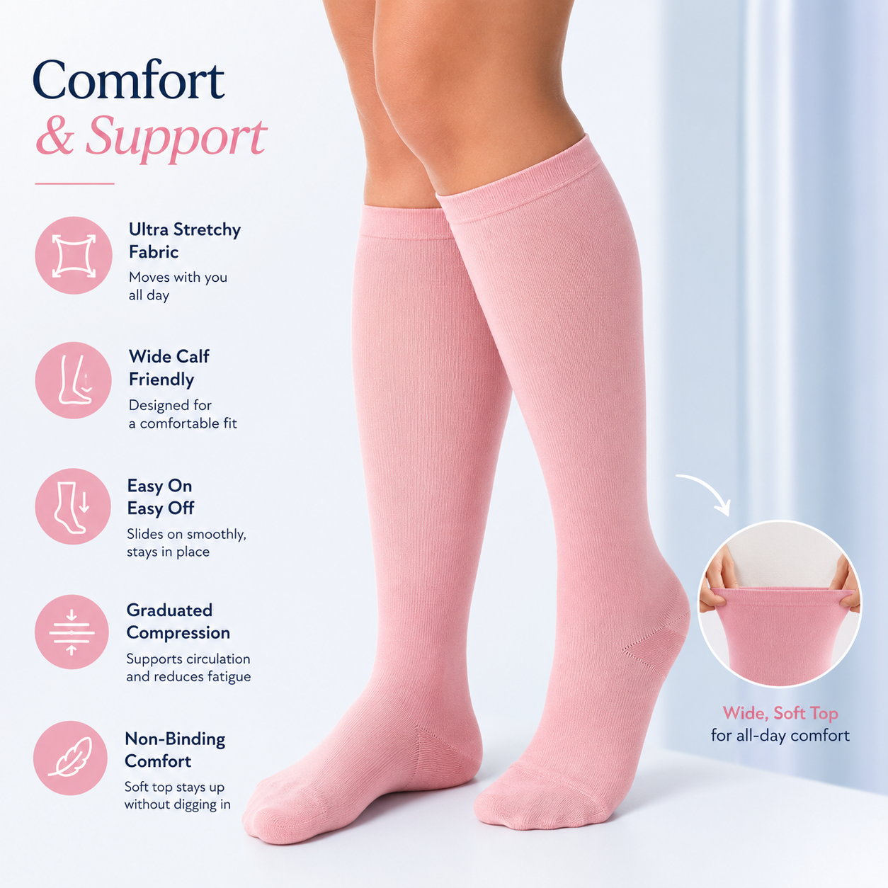 Wide Fit Compression Socks for Swelling, Leg Pain & All-Day Comfort